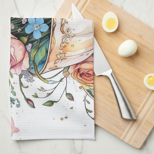 Eleganter Blumenboho Geschirrtuch (Viertel Falte)