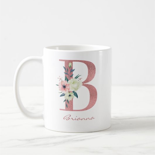 Eleganter Blumenbrief B Pink und Ivory Bouquet Kaffeetasse (Links)