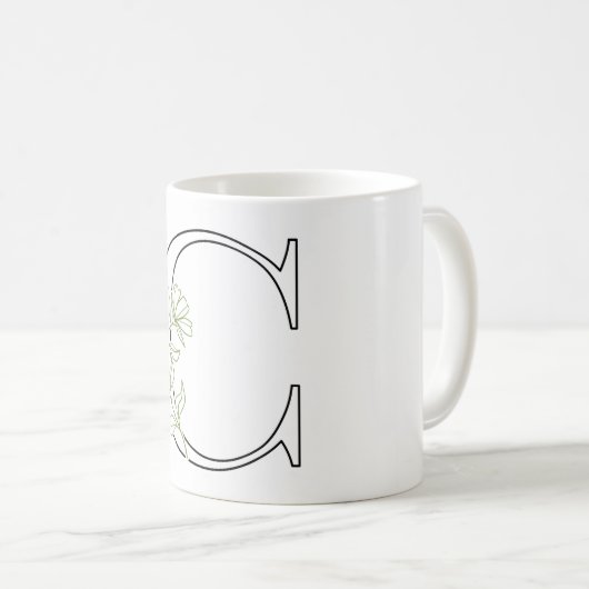 Eleganter Blumenbrief C - Minimalistischer botanis Kaffeetasse (VorderseiteRechts)