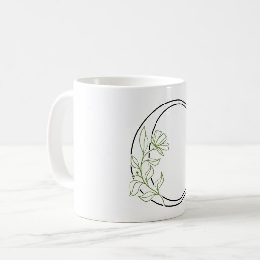 Eleganter Blumenbrief C - Minimalistischer botanis Kaffeetasse (Vorderseite Links)