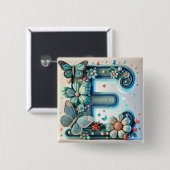 Eleganter Blumenbrief E mit Schmetterlingen Button (Vorne & Hinten)