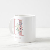 Eleganter Blumenbrief H Pink und Ivory Bouquet Kaffeetasse (Vorderseite Links)