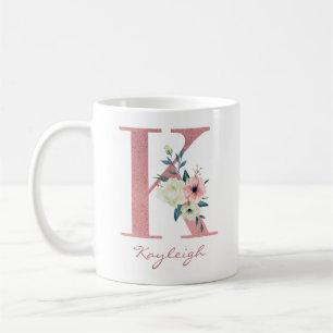 Eleganter Blumenbrief K Pink und Ivory Bouquet Kaffeetasse