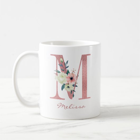 Eleganter Blumenbrief M Pink und Ivory Bouquet Kaffeetasse (Links)