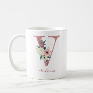 Eleganter Blumenbrief V Pink und Ivory Bouquet Kaffeetasse