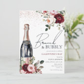 Eleganter Blumenbrunch und Bubbly Galentines Einladung (Stehend Vorderseite)
