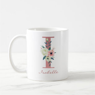 Eleganter Blumenbuchstabe I Rosa und Elfenbein Bou Kaffeetasse