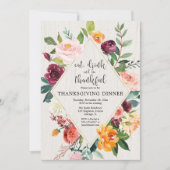 Eleganter blumenburgundischer Erntedank Abendessen Einladung (Vorderseite)