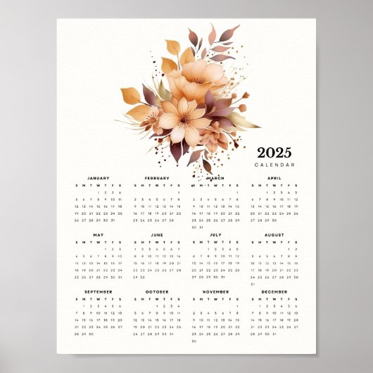 Eleganter Blumendesign Beige Blume Kalender Poster (Vorne)