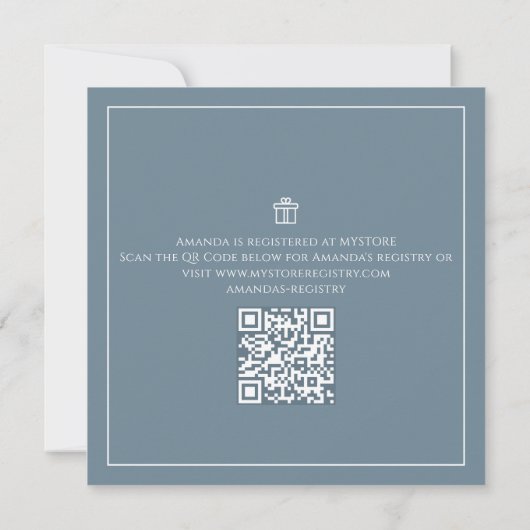 Eleganter Blumendusty Blue Brautparty QR Code Einladung (Rückseite)