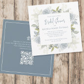 Eleganter Blumendusty Blue Brautparty QR Code Einladung