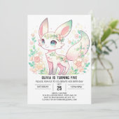 Eleganter Blumenfox Digitaler Geburtstag Einladung (Stehend Vorderseite)