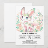 Eleganter Blumenfox Digitaler Geburtstag Einladung (Vorne/Hinten)