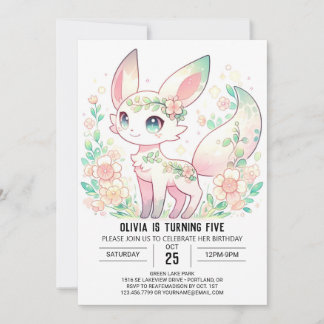 Eleganter Blumenfox Digitaler Geburtstag Einladung