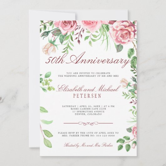 Eleganter Blumengarten 50. Hochzeitstag Einladung (Vorderseite)