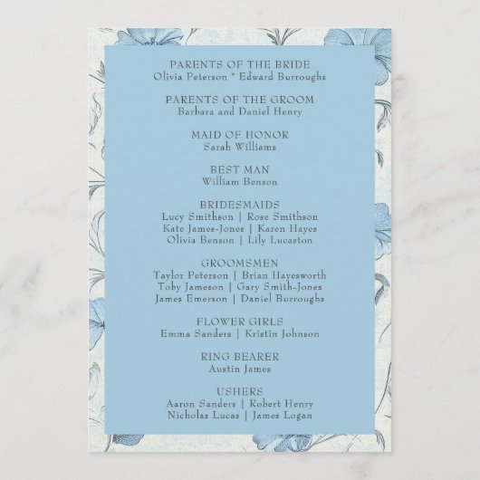 Eleganter Blumengarten Hochzeit Programm (Rückseite)