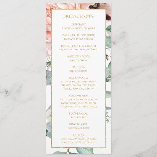 Eleganter Blumengarten | Hochzeitsprogramm Programm (Rückseite)