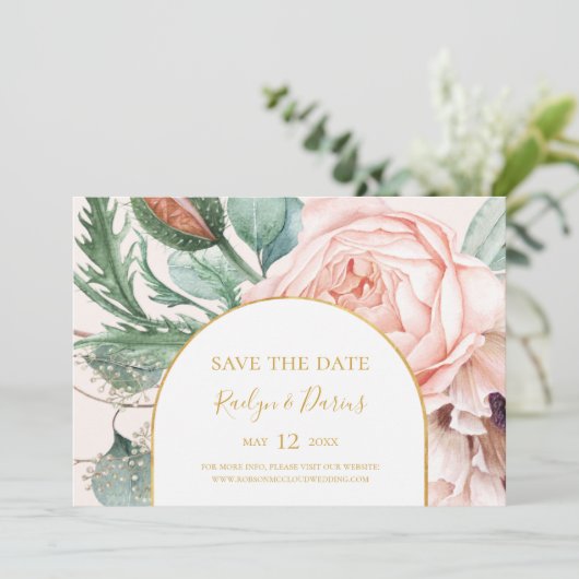 Eleganter Blumengarten | Horizontal pastel Save The Date (Stehend Vorderseite)