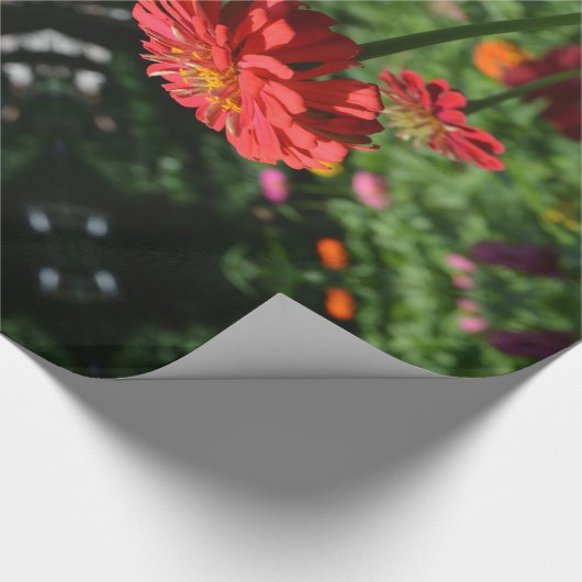 Eleganter Blumengarten in Rot-Orange Geschenkpapier (Ecke)