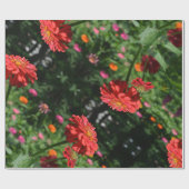 Eleganter Blumengarten in Rot-Orange Geschenkpapier (Flach)