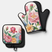 Eleganter Blumengarten Oven Mitt & Pot Holders Ofenhandschuh & Topflappen-Set (Vorderseite/Rückseite)