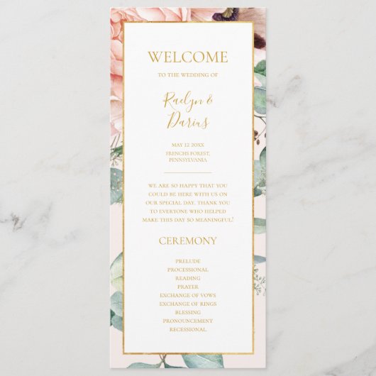 Eleganter Blumengarten | Pastel Wedding Programm (Vorderseite)