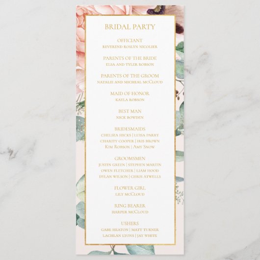 Eleganter Blumengarten | Pastel Wedding Programm (Rückseite)