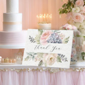 Eleganter Blumengarten Pink Rose Blue Hydrangeas Dankeskarte