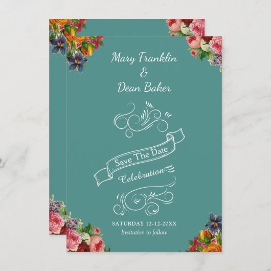 Eleganter Blumengarten Save The Date (Vorne/Hinten)