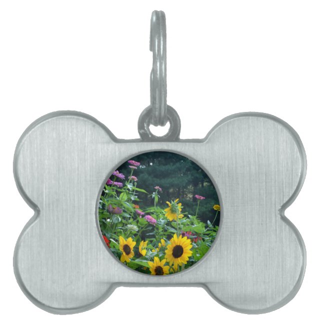 Eleganter Blumengarten Sonnenblumen Zinnia Mums Tiermarke (Vorderseite)