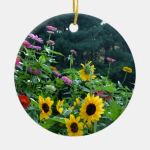 Eleganter Blumengarten Sonnenblumen zinnias daisis Keramik Ornament