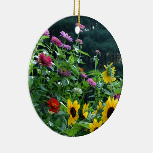 Eleganter Blumengarten Sonnenblumen zinnias daisis Keramik Ornament (Rechts)