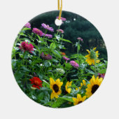 Eleganter Blumengarten Sonnenblumen zinnias daisis Keramik Ornament (Vorne)