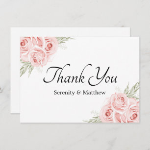 Eleganter Blumengarten Watercolor Rosa Hochzeit Dankeskarte