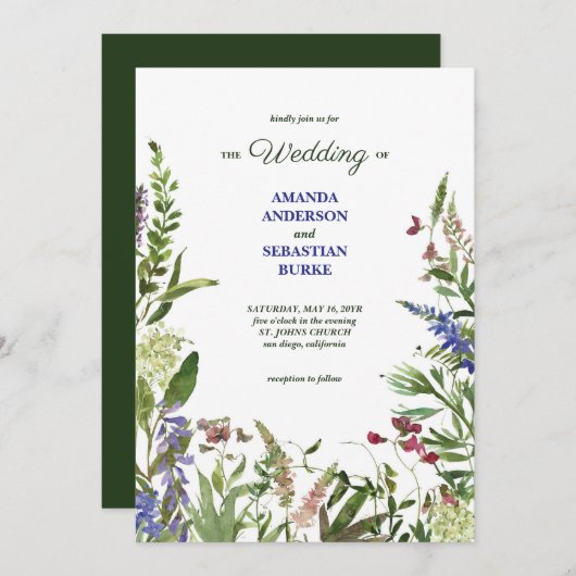 Eleganter Blumengarten Wilde Blume Hochzeit Einladung (Vorne/Hinten)