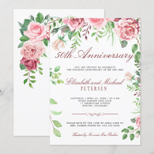 Eleganter Blumengarten zum 50. Hochzeitstag Einladung