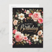 Eleganter Blumengeburtstag Postkarte (Vorne/Hinten)