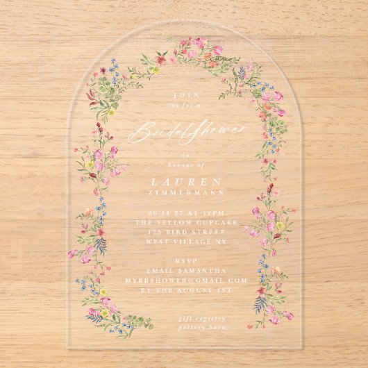 eleganter, blumengeschmückter Brautparty Acryleinladungen (Vorderseite)