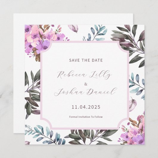 Eleganter, blumengeschmückter Save the Date Solomo Einladung (Vorne/Hinten)