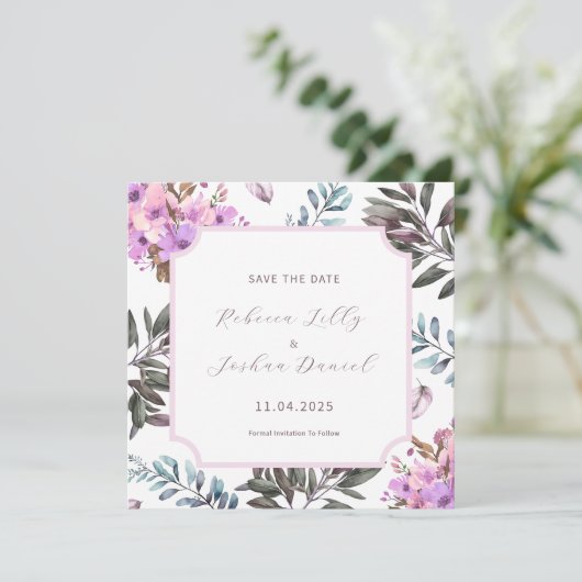 Eleganter, blumengeschmückter Save the Date Solomo Einladung (Stehend Vorderseite)