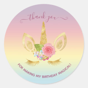 Eleganter BlumengoldGlitter Unicorn danken Ihnen Runder Aufkleber
