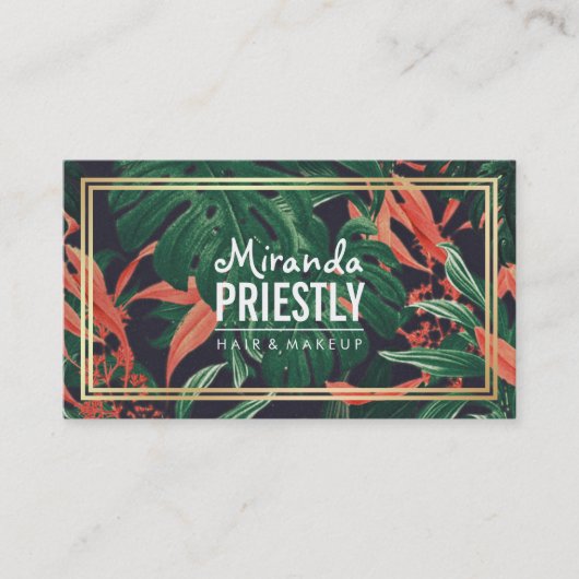 Eleganter Blumengoldrahmen Makeup Salon Ernennung Terminkarte (Vorderseite)