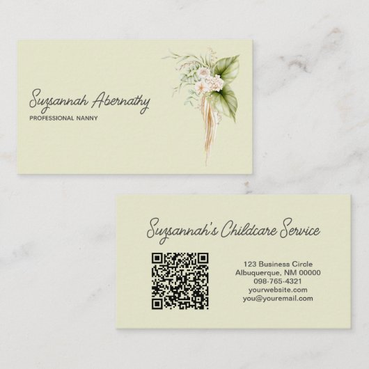 Eleganter Blumengrenzencode rechts QR-Code hinten Visitenkarte (Vorne/Hinten)
