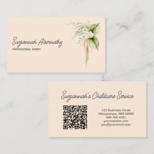 Eleganter Blumengrenzencode rechts QR-Code hinten Visitenkarte
