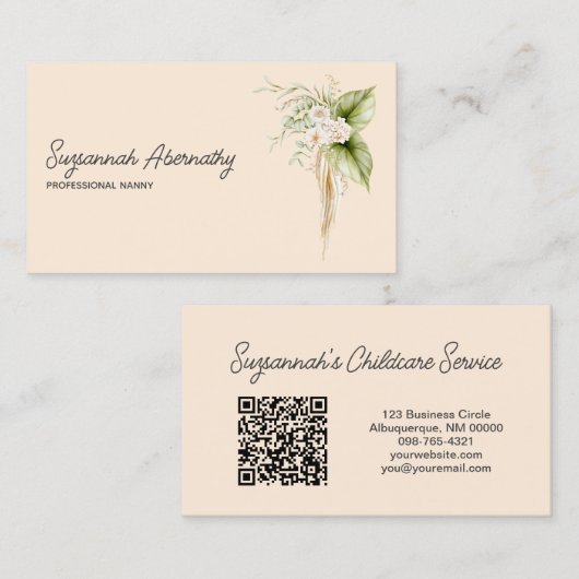 Eleganter Blumengrenzencode rechts QR-Code hinten Visitenkarte (Vorne/Hinten)