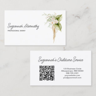 Eleganter Blumengrenzencode rechts QR-Code hinten Visitenkarte