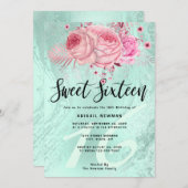 Eleganter blumengrüner Glitzer 16 . Geburtstag Einladung (Vorne/Hinten)