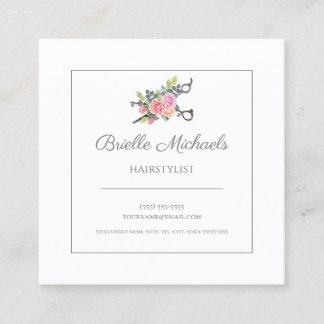 Eleganter Blumenhaarschnitt Scheren Haarstil Quadratische Visitenkarte