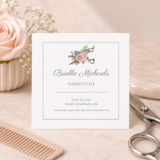Eleganter Blumenhaarschnitt Scheren Haarstil Quadratische Visitenkarte