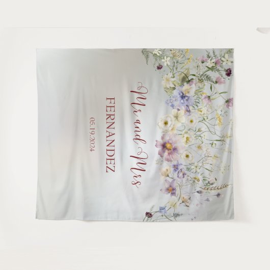 Eleganter Blumenherbst Mr. und Mrs. Wedding Backdr Wandteppich (Vorderseite (Horizontal))
